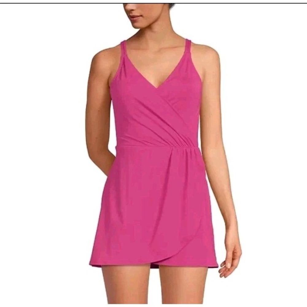 Lands' End Swim Dress Bathing Suit XS (2-4) Pink One Piece NWT